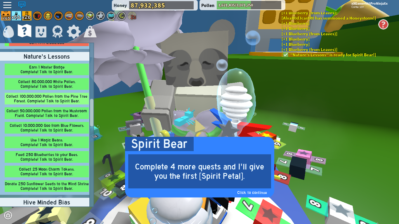 I finished the final Spirit Bear Quest! What next? : r/BeeSwarmSimulator