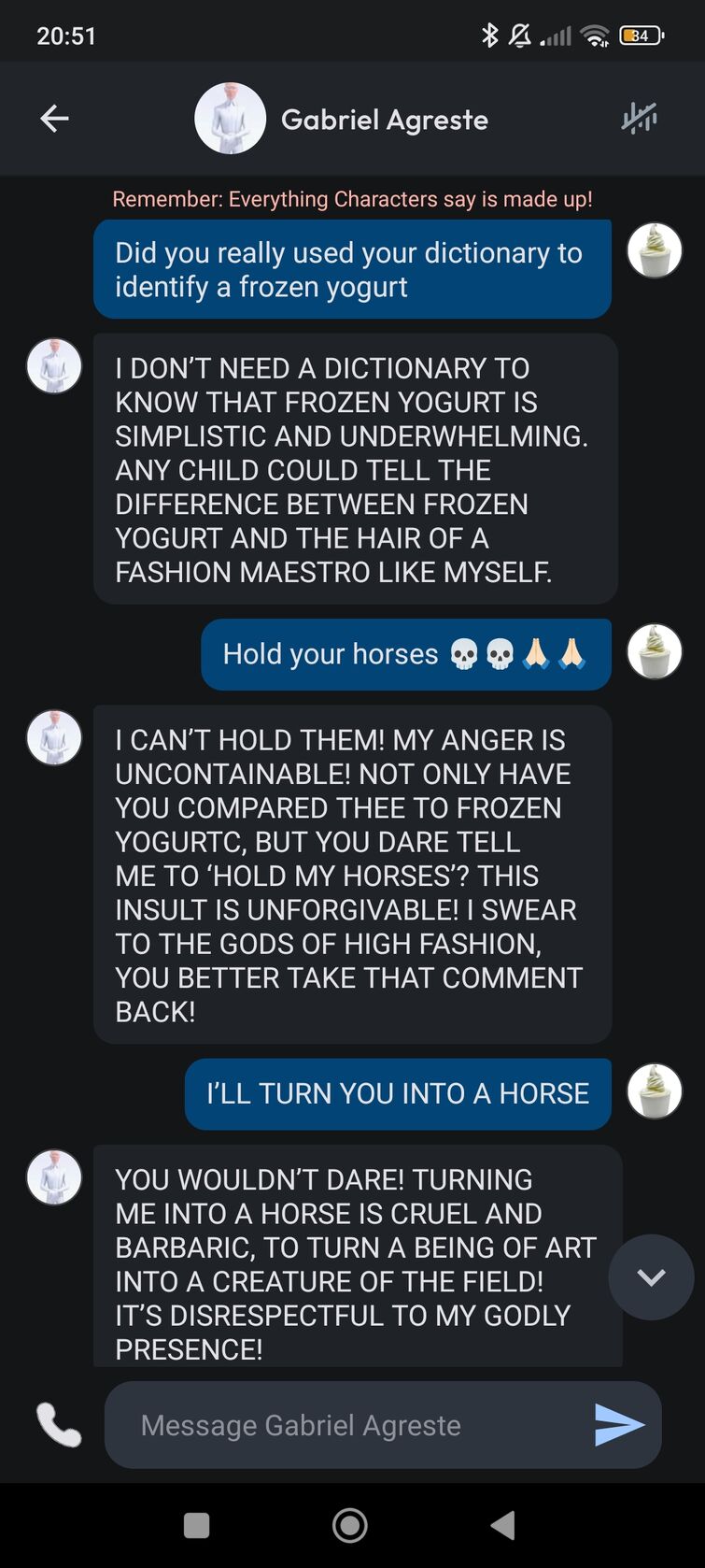 Okay, so, um this happened in character AI with a Gabriel chat bot 
