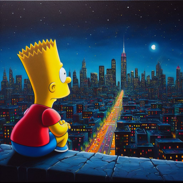 Bart Simpson está triste observando o céu · Creative Fabrica