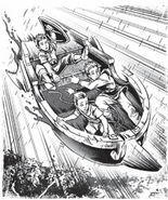 Elenna, Tom and Daltec crashing in the flying boat.