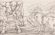 Elenna's hair being pulled by the One-Eyed man.