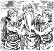 Elenna and Tom with Aduro after returning from the past.