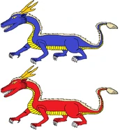 blue, green and red dragon