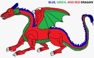 blue, green and red dragon