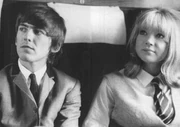 Harrison and Boyd during the filming of "A Hard Day's Night"