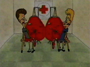 Beavis and Butt-Head almost completely drained of their blood while the nurses she's sorry for "leaving the tub running".