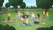 Leading a meditation class in the park.