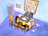 Beavis, Butt-head and Stewart inside Principal McVicker's office.