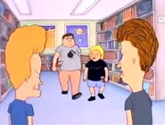 Beavis and Butt-Head looking at Stewart with Martin the ex-gifted student.
