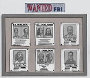 FBI's Most Wanted list at the post office. Note the Crazy Farmer, Harry Sachz and Leroy's friend in the top row.
