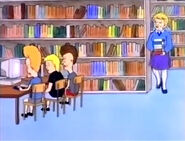 The librarian approaching the boys, in for a real shock.