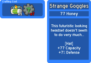 The stats of the Strange Goggles along with the crafting costs.