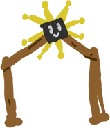 The wooden frame with Basic Bee's face.