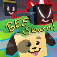 Basic Bee flying behind Vicious Bee and Puppy Bee in an older version of the game's icon.