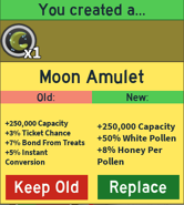 A Moon Amulet's stats with four buffs.