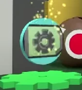 A Robo Pass Token on top of the green cog outside of the Star Hall.