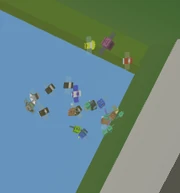 Bees frozen when entering the entrance of the Honey Void.