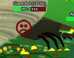 A Giant Ant stunned by Digital Bee's Mind Hack and taking damage from Windy Bee's Tornado.