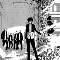 Oga ends up destroying a large section of the wall.