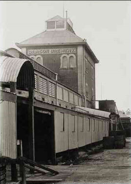 Green Dragon Brewery, Adelaide, looking north from South Terrace, on the 16th May, 1901. The near side of the two storey portion is 54 yards north of South Terrace, and the east wall is 49 yards west of Hanson Street.