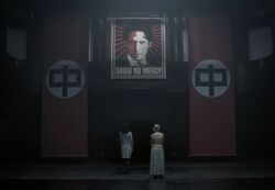 The vampire's regime propaganda, with Hal Yorke as poster boy and the vampire symbol as an emblem, in the vampire-ruled alternate future