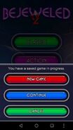 The screen when you want to continue a game or start a new one