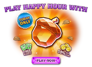 An in-game advertisement of a Happy Hour with Aquartz