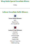 Special Snowflake, Snow Globe, Lump of Coal Raffle Winners Christmas 2020