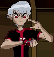 Albedo with the "01" T-shirt and the recreated Ultimatrix in The Ultimate Heist