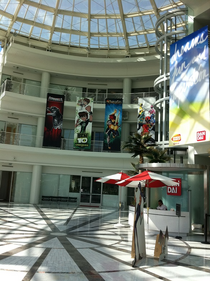 An Omniverse banner seen at Bandai's headquarters