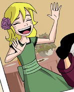 Lucy in the original series with a green dress and flower in her hair