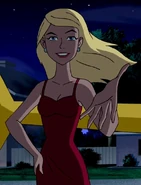 Jennifer in a strapped red dress in Hero Time
