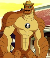 Humungousaur wearing a Cowboy hat in Steam Fight at the OK Corral