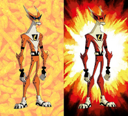 Fasttrack as Chester Cheetah, both in a regular and "Flamin' Hot"-style palette