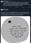 Kelly Turnbull explaining that she does not need to be consulted for the validity of one's headcanon.