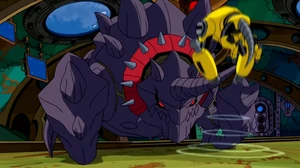 Propulsión con su brazo de martillo neumático.