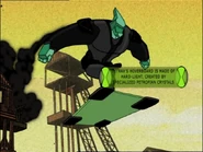 Tetrax's hoverboard is made of hard-light, created by specialized Petropian crystals