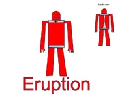 Eruption's previous appearance. He is colored more brightly than the current one, and his back view is different.