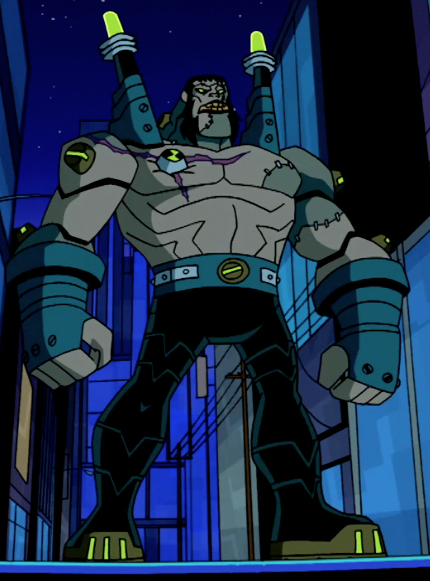 Ben 10: Muscular humanoid with long black hair, green skin, three bolts on ...