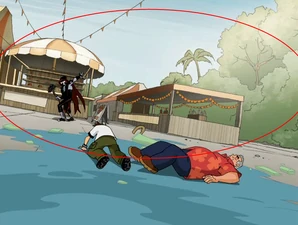 Tło się zmienia, na ziemi jest woda i szkło