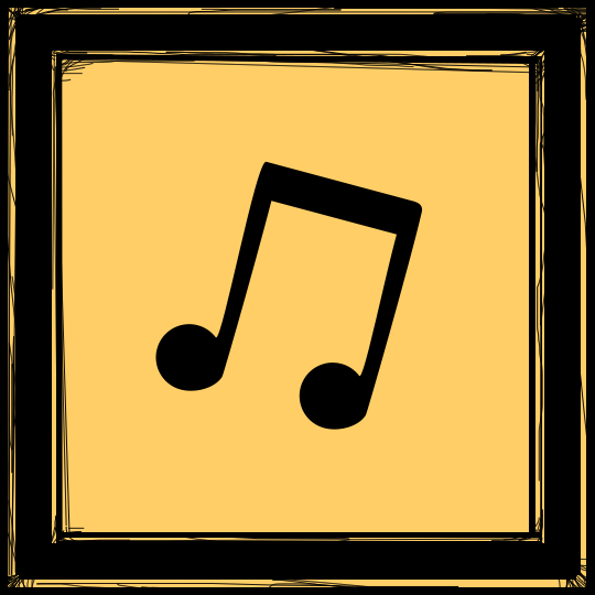 Значок плейлиста. Ноты музыки БЕНДИ. Yellow playlist icon.