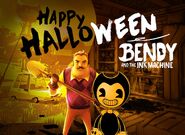 Bendy na zdjęciu ogłaszającym "Hello Bendy" wraz z sąsiadem