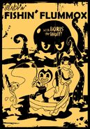 Bendy in the "Fishin' Flummox" poster, created by one of the fanart contest winners for the Boris and the Dark Survival game, Melissa Bateman.