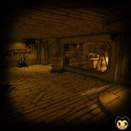 Bendy's cutout as seen from the far left in the screenshot of Level P before update patch 1.3.1, uploaded by Bendy from Twitter.