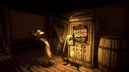 Борис пьёт суп из торгового автомата в «Boris and the Dark Survival».