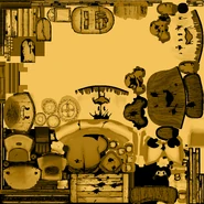 Текстура скамейки в виде клоуна, голов уток и других объектов.