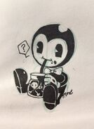 TimetheHobo's doodle of Bendy sipping an inkwell as a drink.