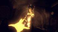 Twisted Alice firing the Tommy Gun during the Bendy and the Dark Revival trailer.