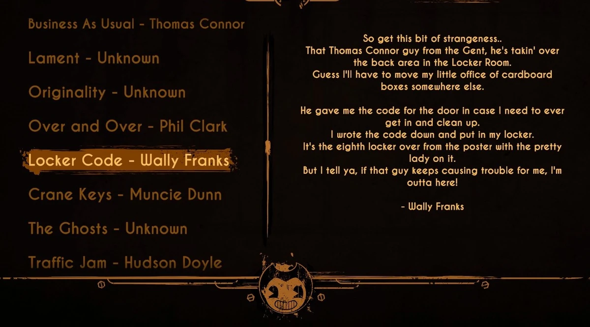 Locker Code Bendy Wiki Fandom