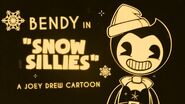 Bendy in his Christmas costume in the "Snow Sillies" video thumbnail.